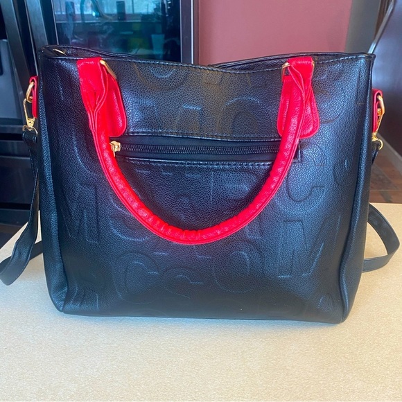 Black/Red Colorblock Geometric Embossed Lettering Crossbody Tote, NWOT - Picture 11 of 12